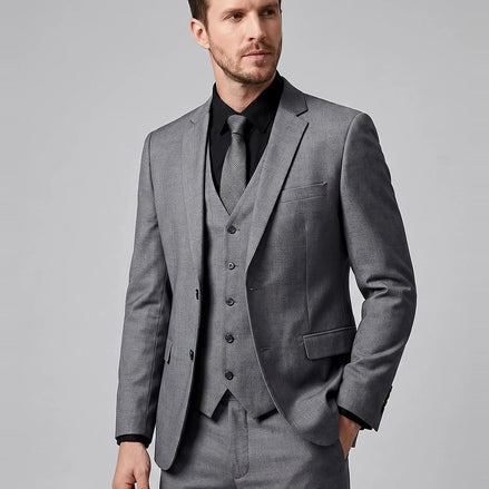 Men's 3 Piece Suit Jacket Waistcoat Trousers Notch Lapel Gray Navy - Valedrian