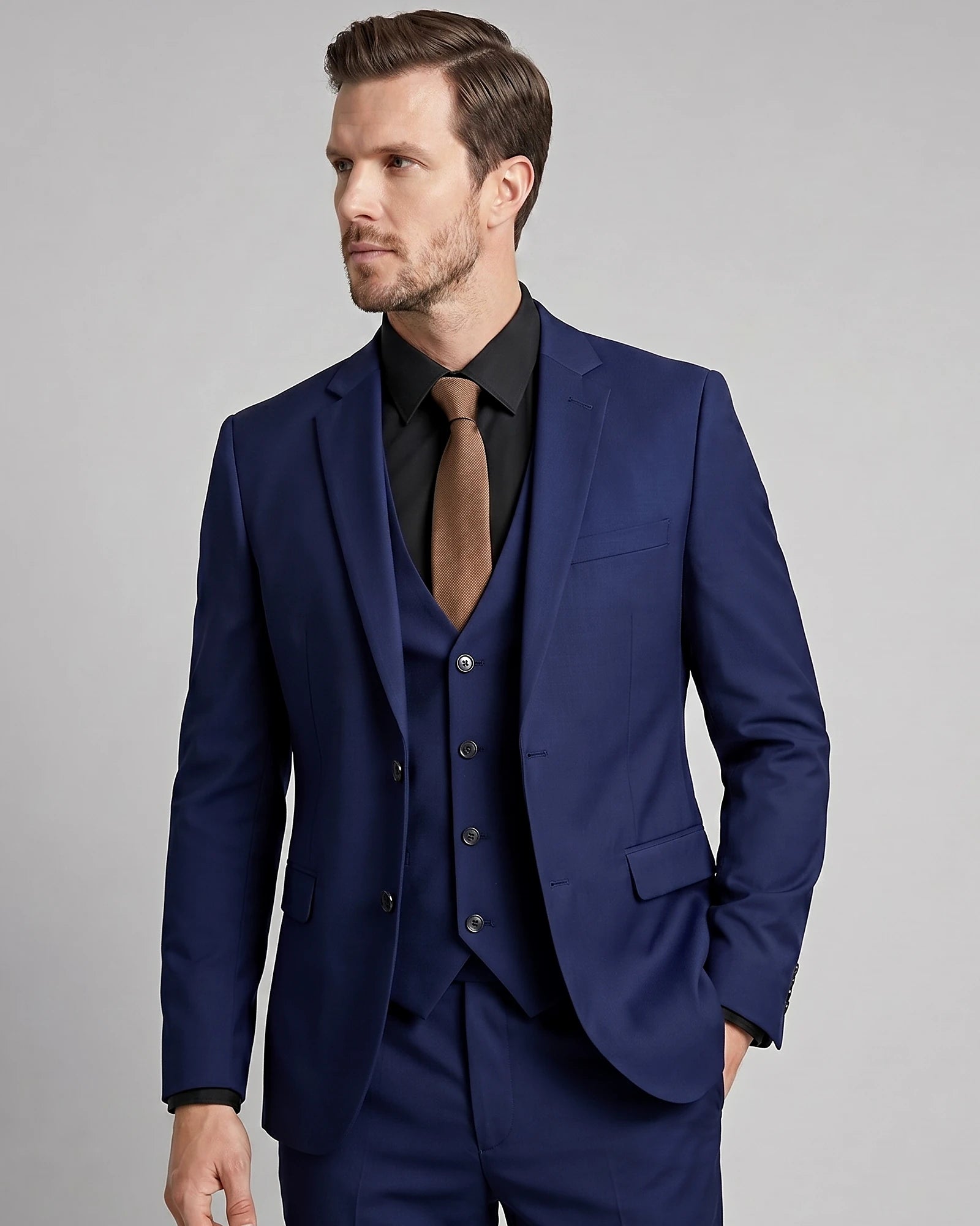 Men's 3 Piece Suit Jacket Waistcoat Trousers Notch Lapel Gray Navy - Valedrian — view 22