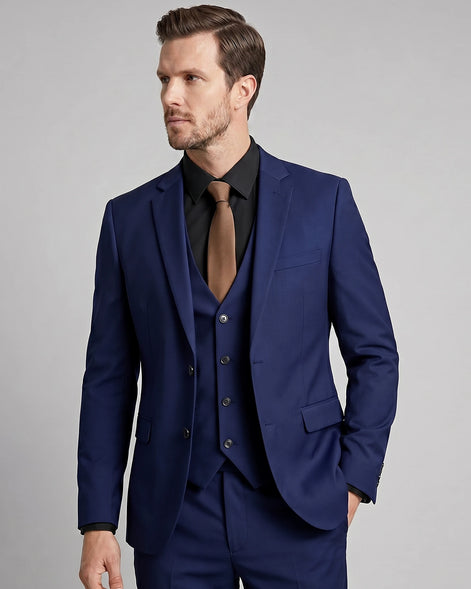 Men's 3 Piece Suit Jacket Waistcoat Trousers Notch Lapel Gray Navy - Valedrian — view 22