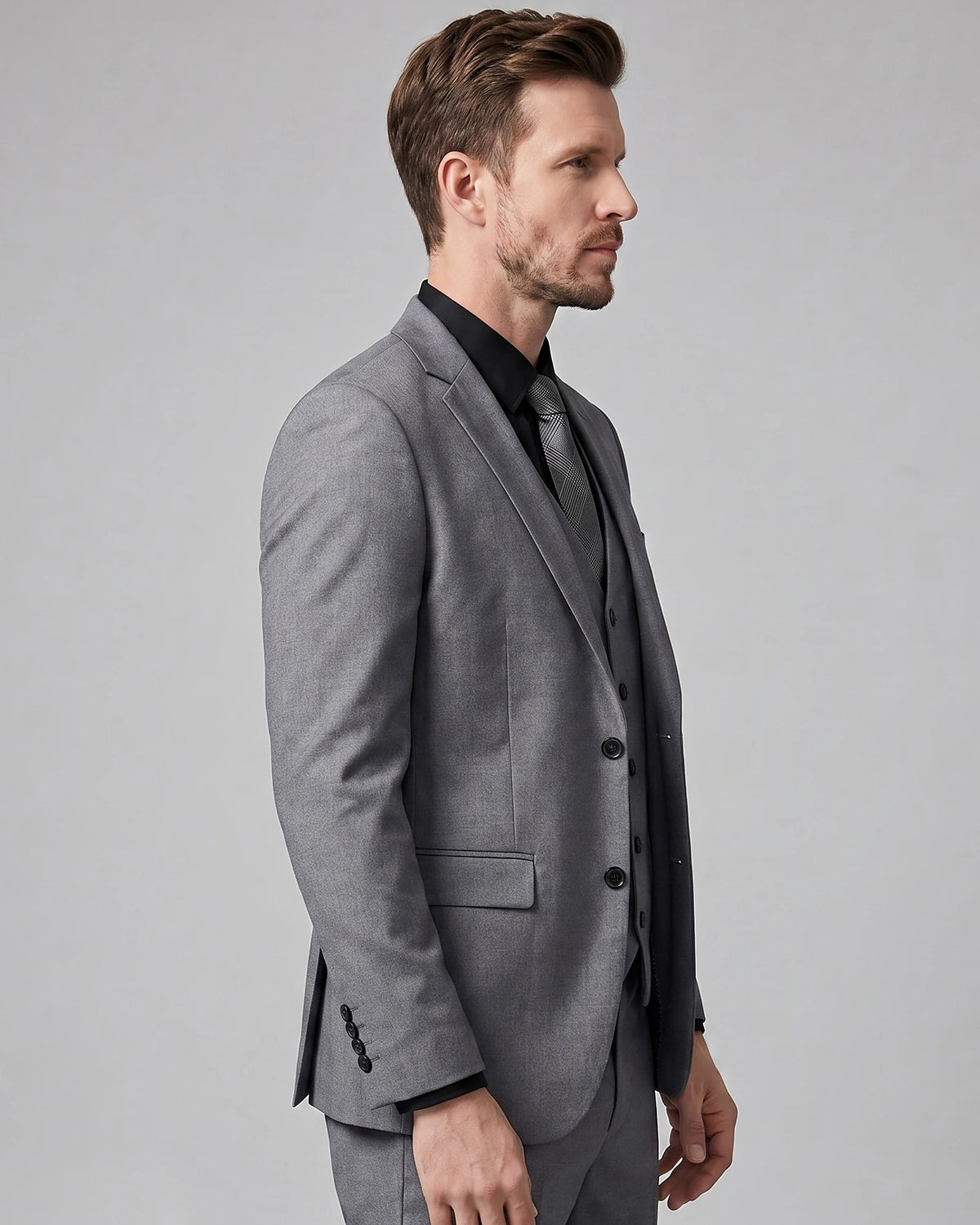 Men's 3 Piece Suit Jacket Waistcoat Trousers Notch Lapel Gray Navy - Valedrian — view 3