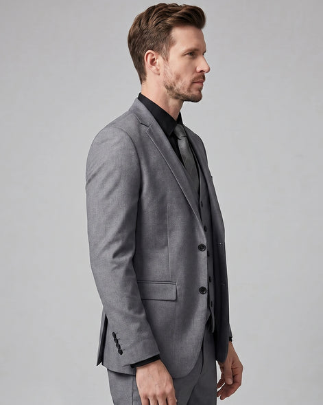 Men's 3 Piece Suit Jacket Waistcoat Trousers Notch Lapel Gray Navy - Valedrian — view 3