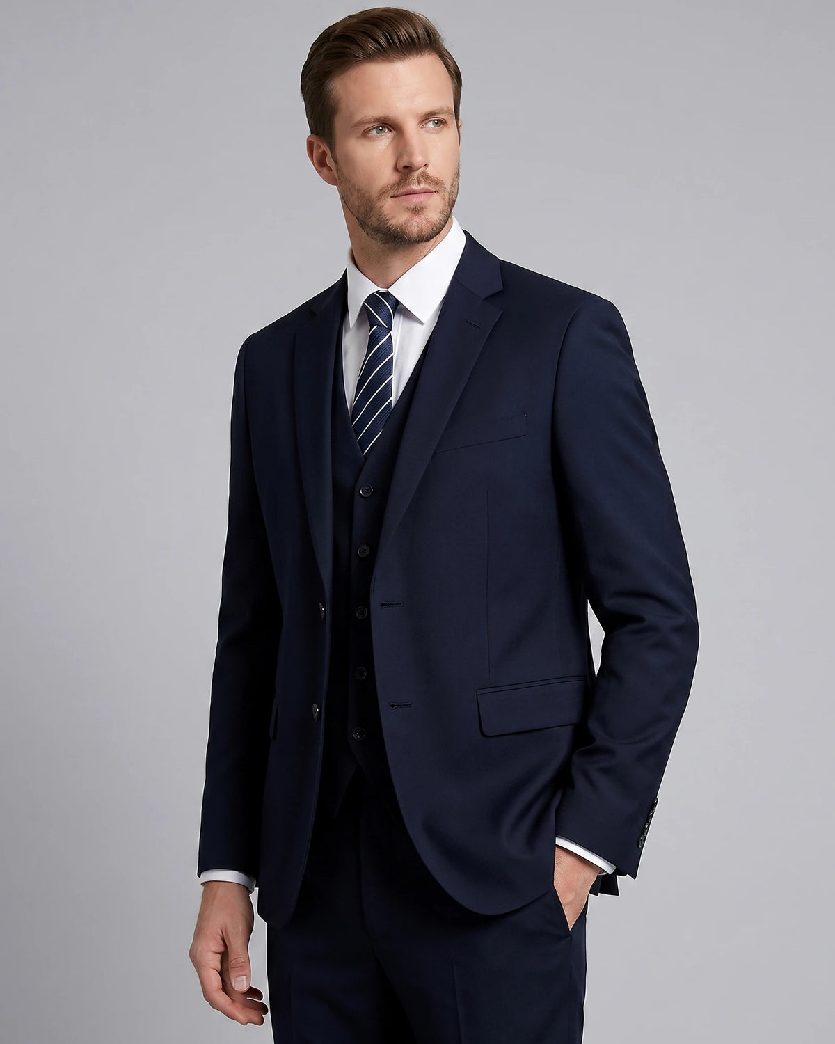 Men's 3 Piece Suit Jacket Waistcoat Trousers Notch Lapel Gray Navy - Valedrian — view 7