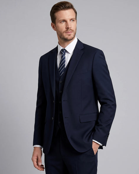 Men's 3 Piece Suit Jacket Waistcoat Trousers Notch Lapel Gray Navy - Valedrian — view 7