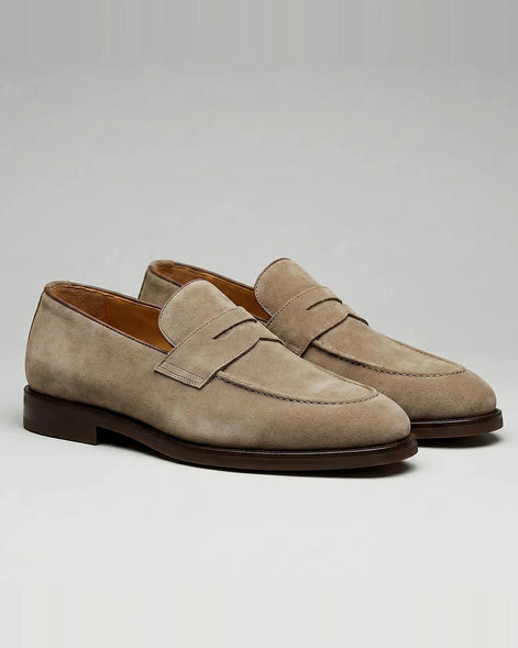 Men's Beige Suede Penny Loafers with Leather Trim – Valedrian