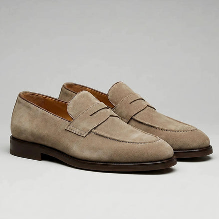 Men's Beige Suede Penny Loafers with Leather Trim – Valedrian