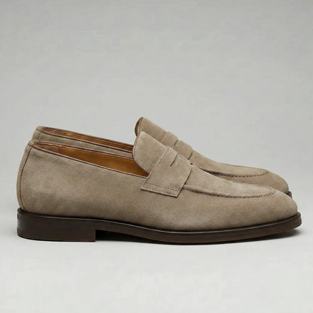 Men's Beige Suede Penny Loafers with Leather Trim – Valedrian — view 2