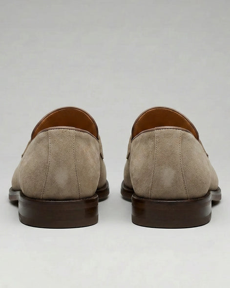 Men's Beige Suede Penny Loafers with Leather Trim – Valedrian — view 3