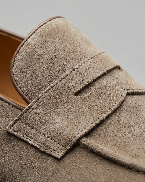 Men's Beige Suede Penny Loafers with Leather Trim – Valedrian — view 4