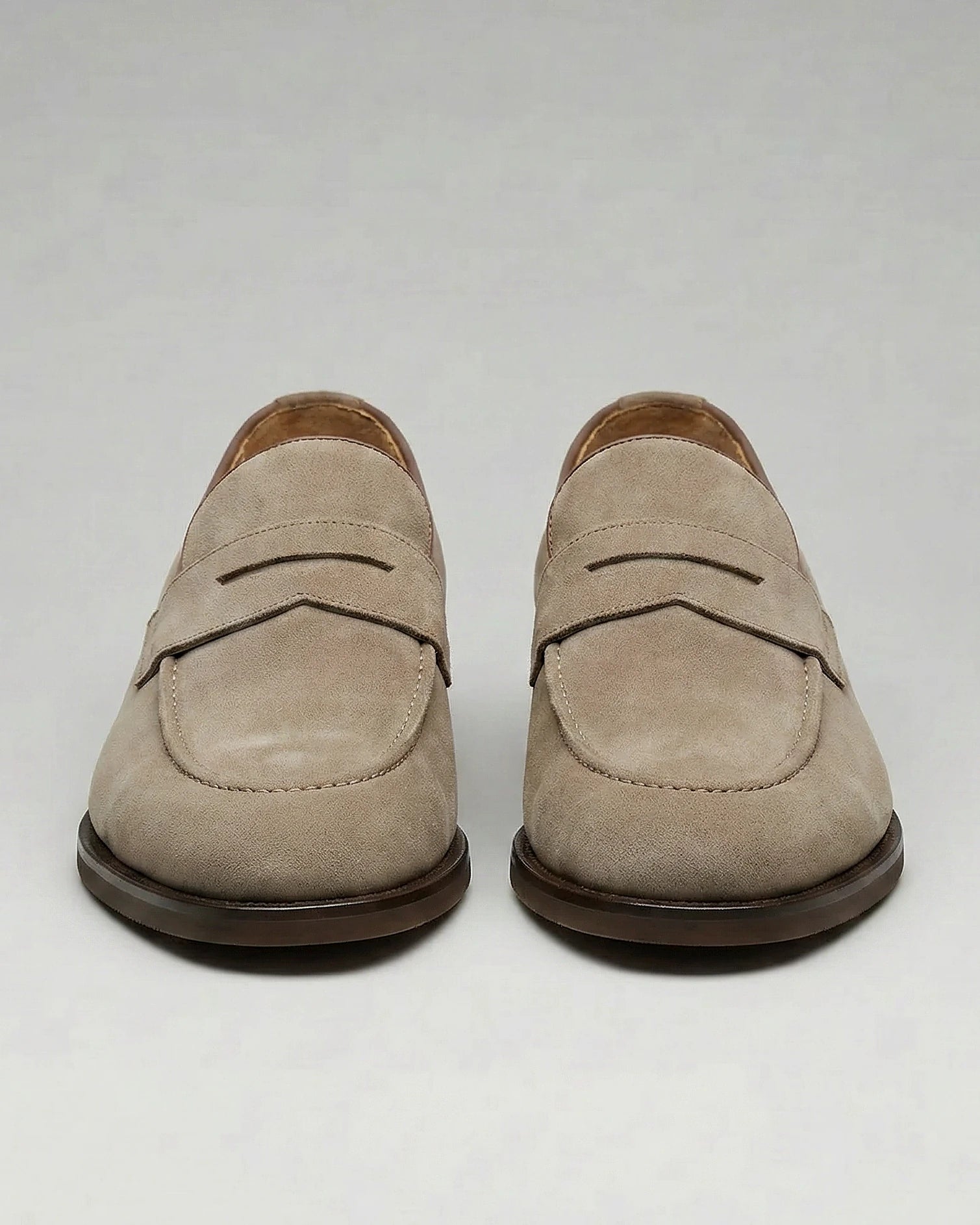 Men's Beige Suede Penny Loafers with Leather Trim – Valedrian — view 5