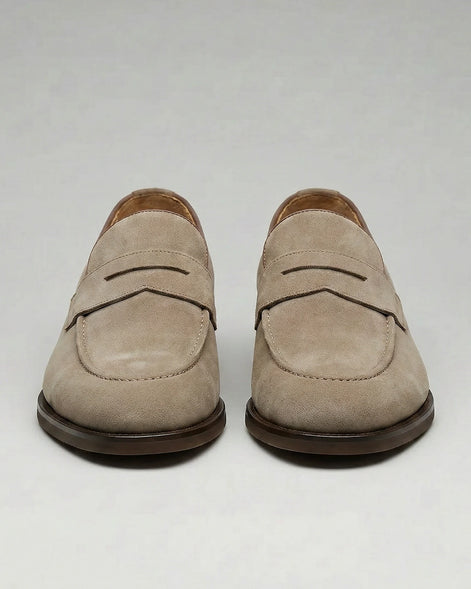 Men's Beige Suede Penny Loafers with Leather Trim – Valedrian — view 5