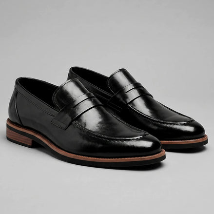 Men's Black Penny Loafers Rubber Sole Sizes 6–10 - Valedrian