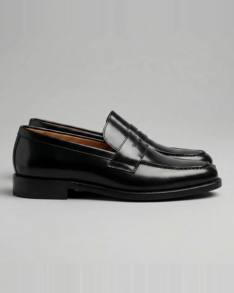 Men's Black Penny Loafers - Soft Cow Leather, Rubber Sole, Sizes 5–9.5 | Valedrian — view 2