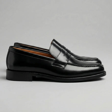 Men's Black Penny Loafers - Soft Cow Leather, Rubber Sole, Sizes 5–9.5 | Valedrian — view 2