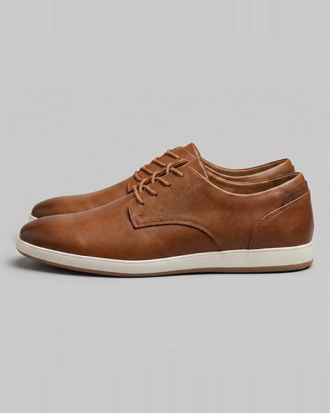 Men's Brown Leather Shoes Lace-Up Smart Casual Sneaker Style - Valedrian — view 12