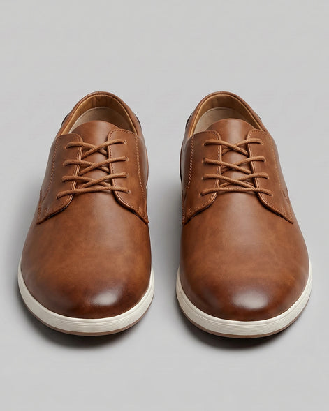 Men's Brown Leather Shoes Lace-Up Smart Casual Sneaker Style - Valedrian — view 15