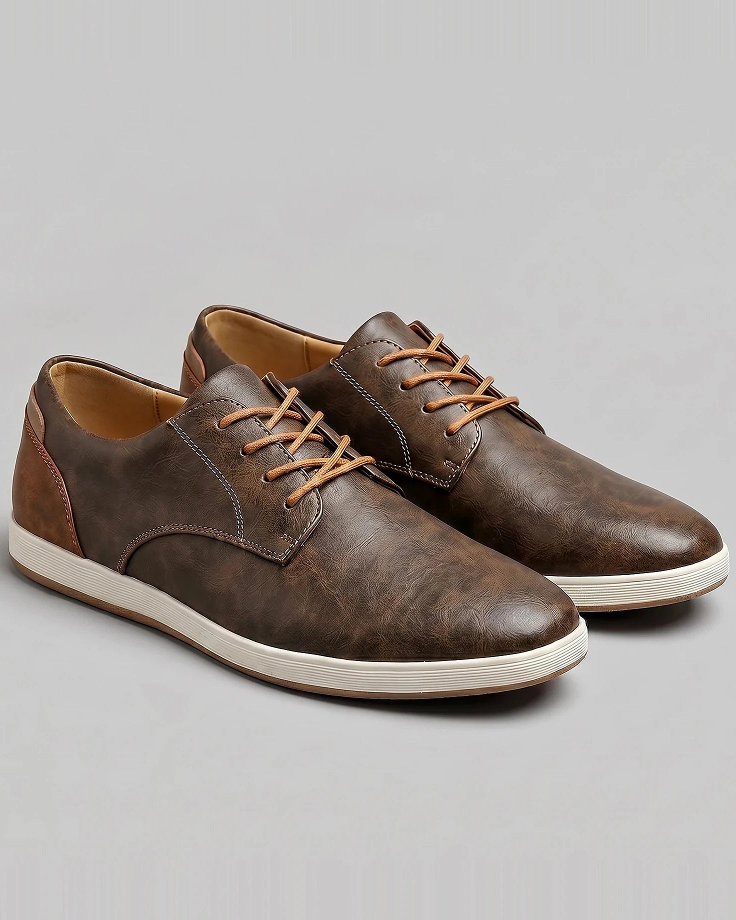 Men's Brown Leather Shoes Lace-Up Smart Casual Sneaker Style - Valedrian