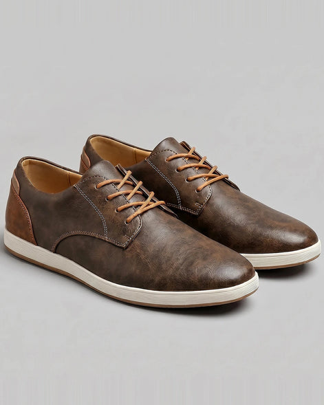 Men's Brown Leather Shoes Lace-Up Smart Casual Sneaker Style - Valedrian