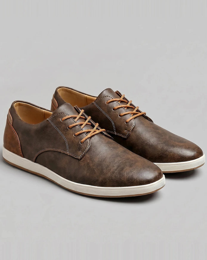 Men's Brown Leather Shoes Lace-Up Smart Casual Sneaker Style - Valedrian