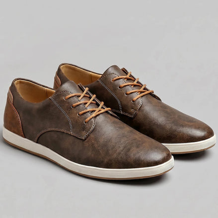 Men's Brown Leather Shoes Lace-Up Smart Casual Sneaker Style - Valedrian