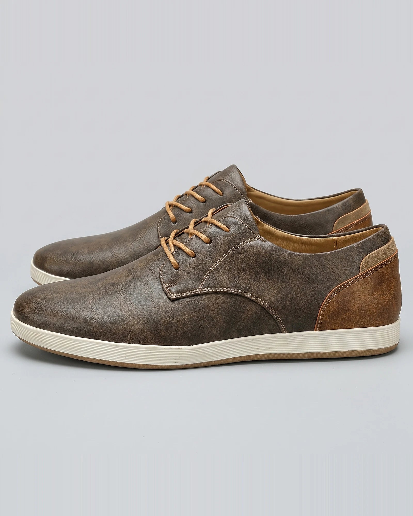 Men's Brown Leather Shoes Lace-Up Smart Casual Sneaker Style - Valedrian — view 2