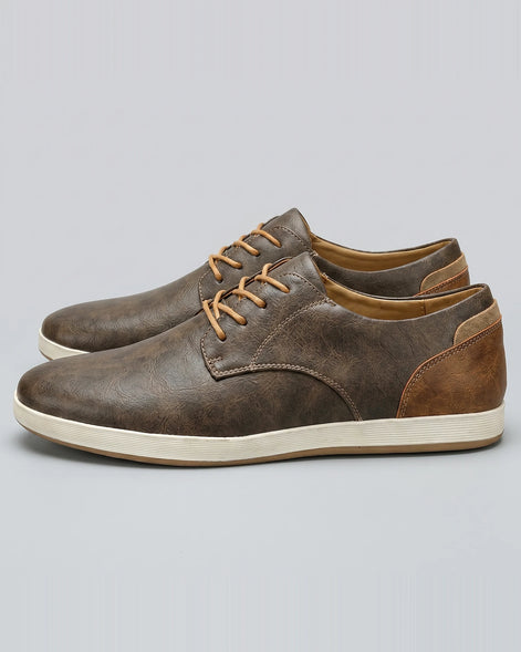 Men's Brown Leather Shoes Lace-Up Smart Casual Sneaker Style - Valedrian — view 2