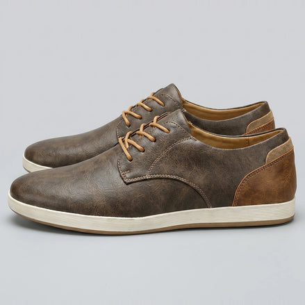 Men's Brown Leather Shoes Lace-Up Smart Casual Sneaker Style - Valedrian — view 2