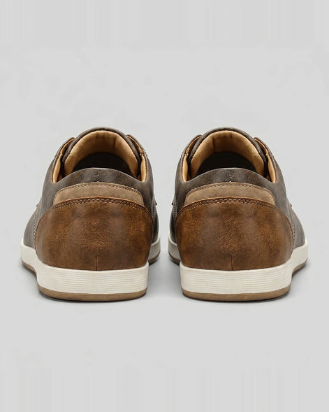 Men's Brown Leather Shoes Lace-Up Smart Casual Sneaker Style - Valedrian — view 3
