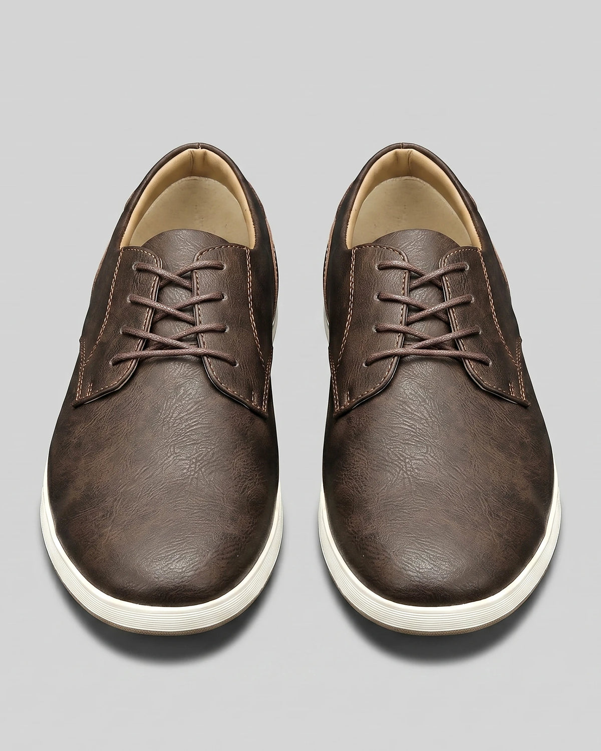 Men's Brown Leather Shoes Lace-Up Smart Casual Sneaker Style - Valedrian — view 5