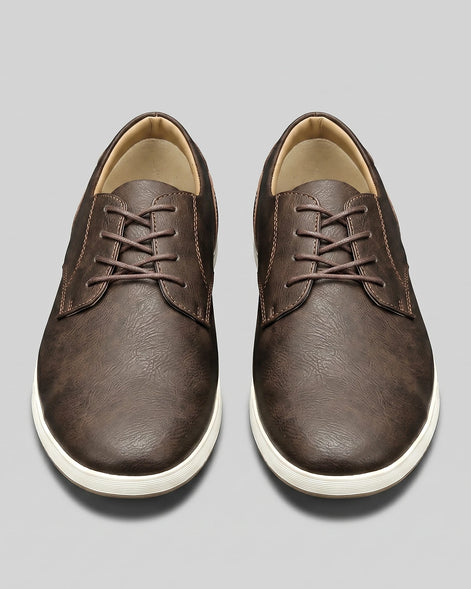 Men's Brown Leather Shoes Lace-Up Smart Casual Sneaker Style - Valedrian — view 5