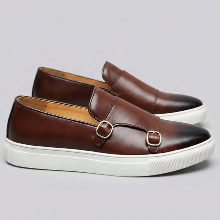 Men's Brown Loafers PU Leather Slip-On Shoes Sizes 5–12 - Valedrian — view 2