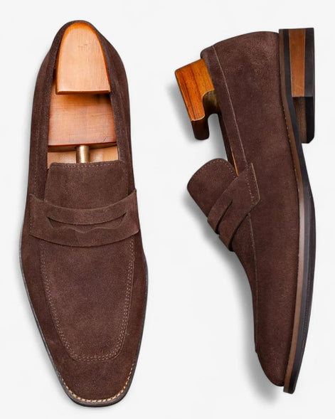Men's Brown Penny Loafers Cowhide Upper Rubber Sole - Valedrian — view 14