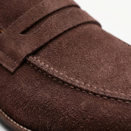 Men's Brown Penny Loafers Cowhide Upper Rubber Sole - Valedrian — view 2