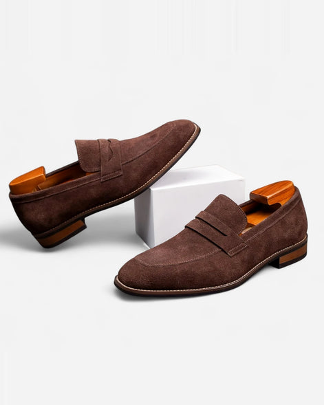 Men's Brown Penny Loafers Cowhide Upper Rubber Sole - Valedrian — view 5