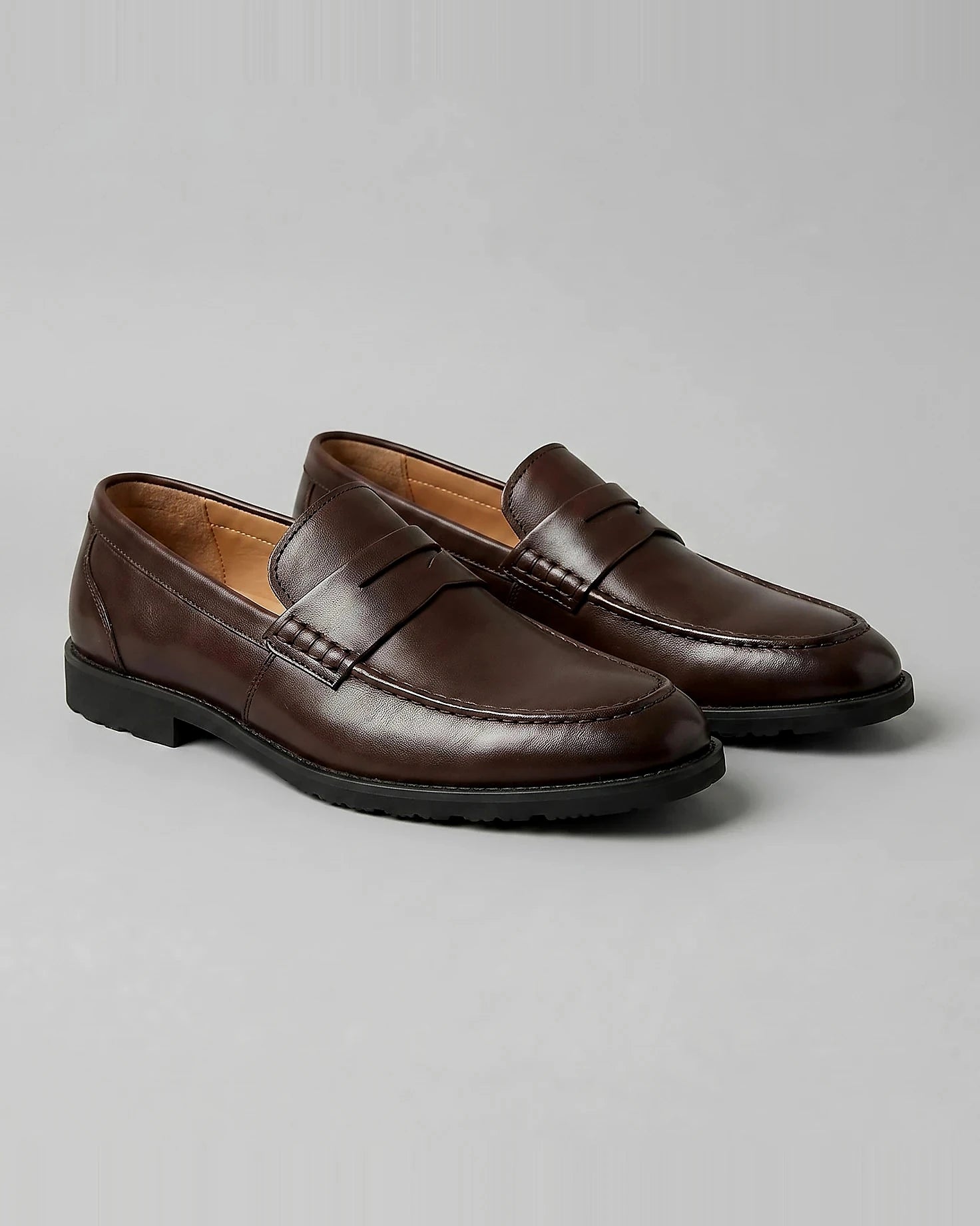 Men's Brown Penny Loafers PU Leather-Look Chunky Rubber Sole UK 5–13 – Valedrian