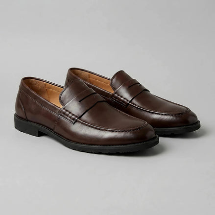 Men's Brown Penny Loafers PU Leather-Look Chunky Rubber Sole UK 5–13 – Valedrian