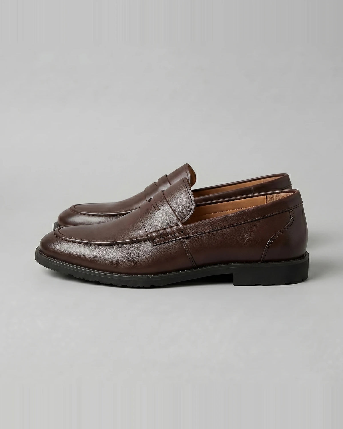 Men's Brown Penny Loafers PU Leather-Look Chunky Rubber Sole UK 5–13 – Valedrian — view 2