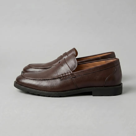 Men's Brown Penny Loafers PU Leather-Look Chunky Rubber Sole UK 5–13 – Valedrian — view 2