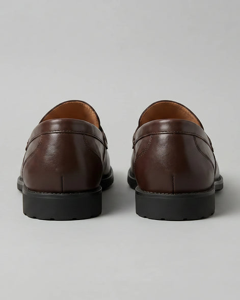 Men's Brown Penny Loafers PU Leather-Look Chunky Rubber Sole UK 5–13 – Valedrian — view 3