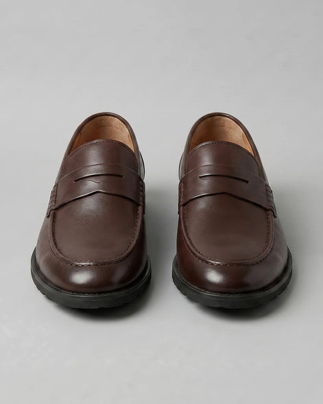 Men's Brown Penny Loafers PU Leather-Look Chunky Rubber Sole UK 5–13 – Valedrian — view 5