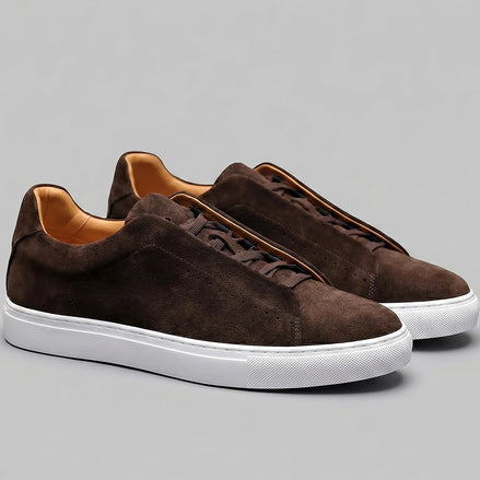 Men's Brown Suede Low-Top Sneakers Rubber Sole – Valedrian