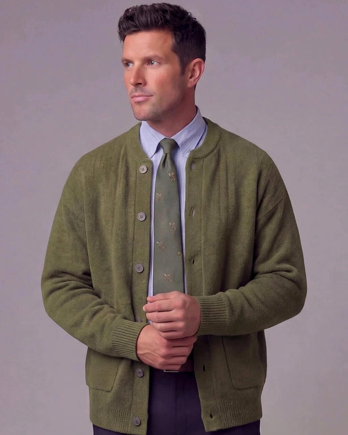 Men's Buttoned Knit Cardigan Green Beige Sizes M–3XL - Valedrian