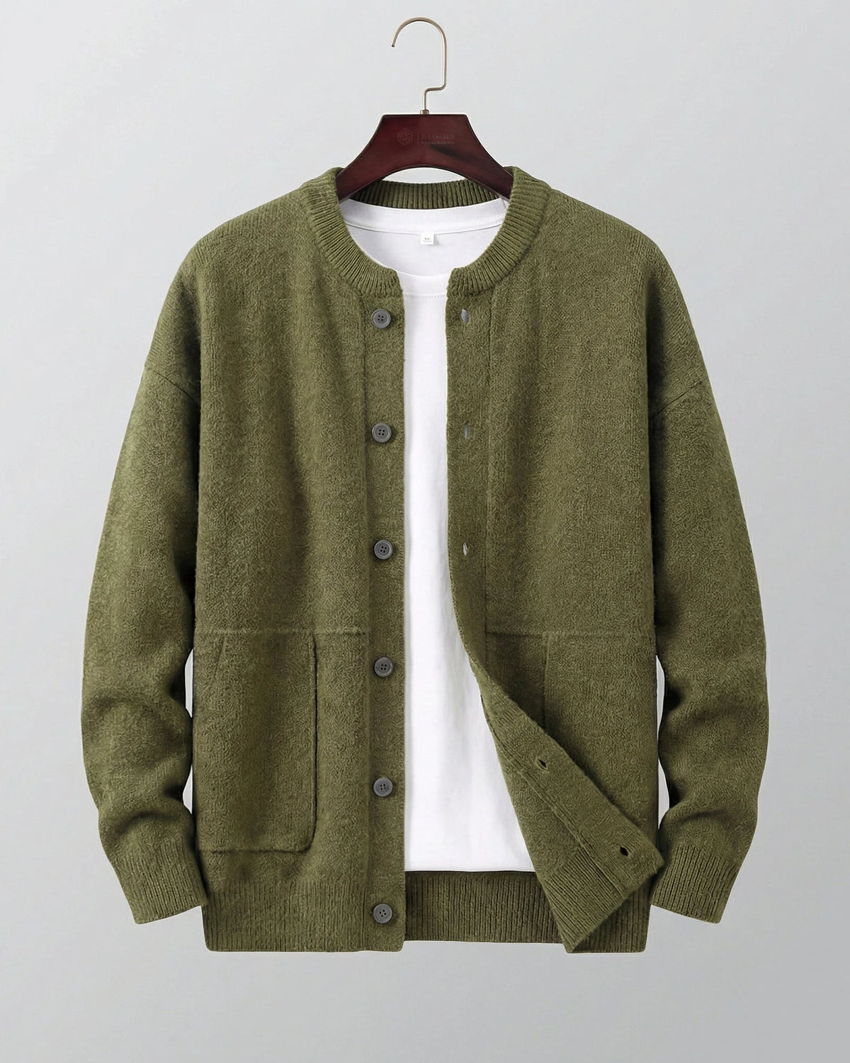 Men's Buttoned Knit Cardigan Green Beige Sizes M–3XL - Valedrian — view 2