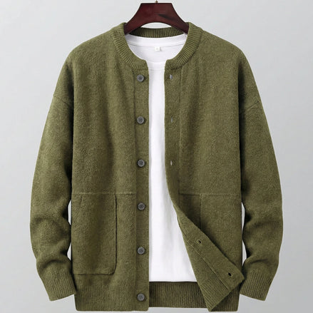 Men's Buttoned Knit Cardigan Green Beige Sizes M–3XL - Valedrian — view 2