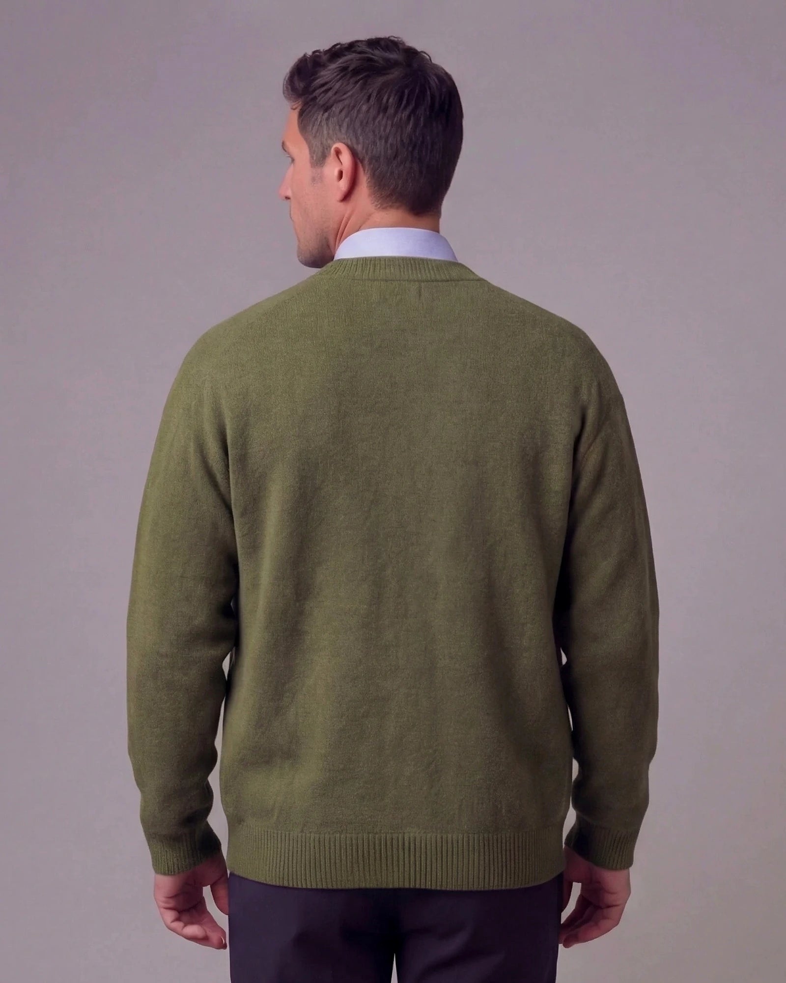 Men's Buttoned Knit Cardigan Green Beige Sizes M–3XL - Valedrian — view 3