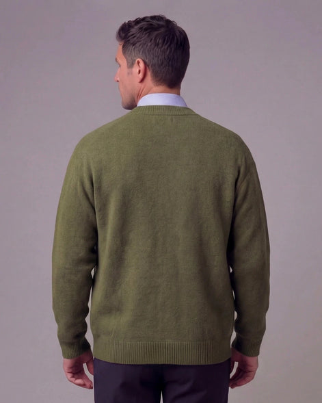 Men's Buttoned Knit Cardigan Green Beige Sizes M–3XL - Valedrian — view 3