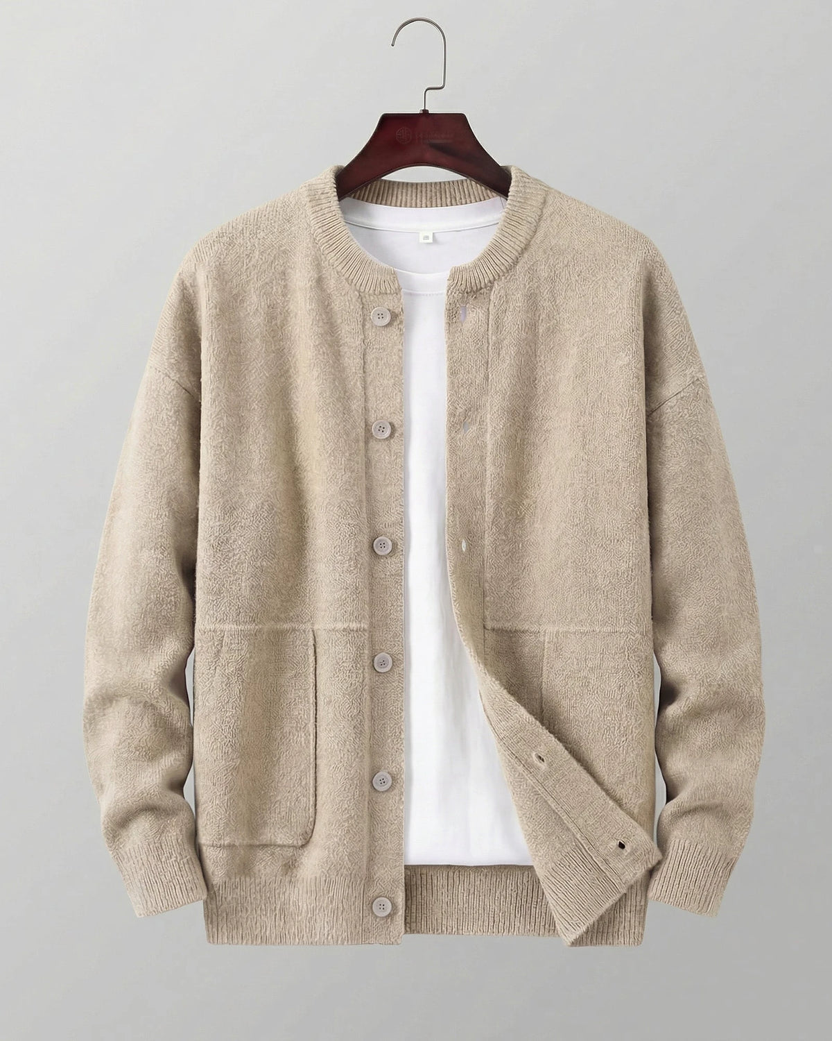 Men's Buttoned Knit Cardigan Green Beige Sizes M–3XL - Valedrian — view 5