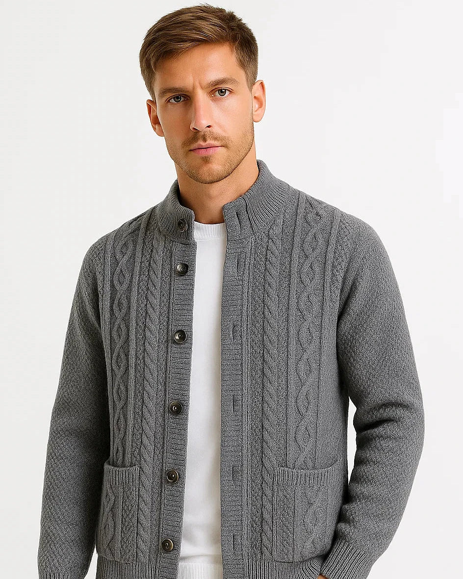 Men's Cable Knit Cardigan | Structured Collar | Textured Jacquard — view 2