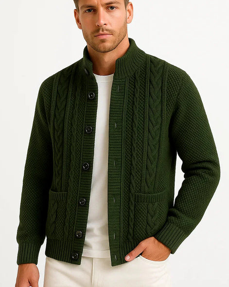 Men's Cable Knit Cardigan | Structured Collar | Textured Jacquard — view 4