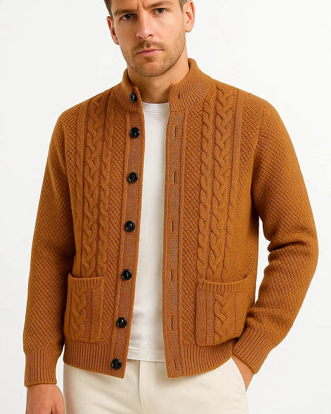 Men's Cable Knit Cardigan | Structured Collar | Textured Jacquard — view 5
