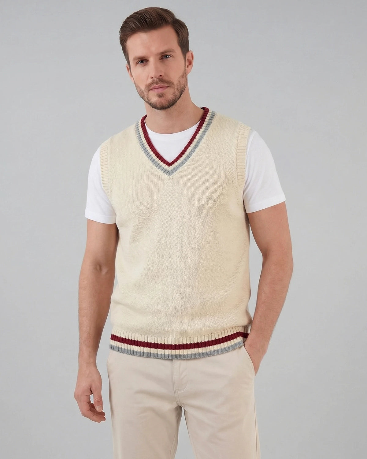 Men's Cable Knit V-Neck Sweater Vest White Sizes XS–4XL – Valedrian — view 10